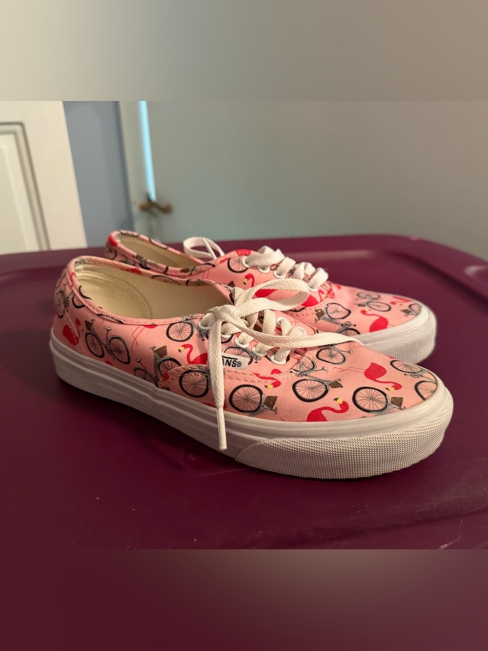 Vans Women’s Pink Flamingo & Bicycle Print Lace-Up Sneakers
